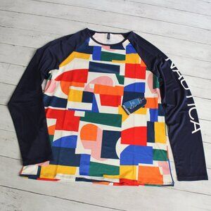 Nautica Women's Rashguard Swim Top Size L Long Sleeve UPF 30+ Swimwear